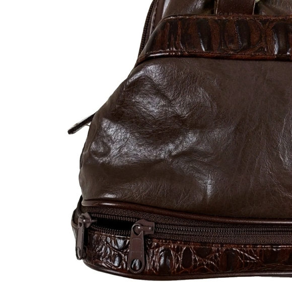 DV Brown Embossed Faux Leather 2 Handle Satchel - Picture 7 of 8